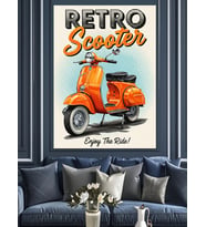 Retro Scooter Eğlence Keyif Dekoratif Kanvas - Mdf Ahşap Tablo