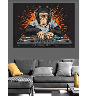 Dj Maymun Dekoratif Kanvas - Mdf Ahşap Tablo