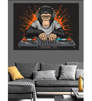 Dj Maymun Dekoratif Kanvas - Mdf Ahşap Tablo
