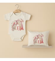 Pia Baby Premium %100 Pamuk İsme Özel Organik Baskılı Çıtçıtlı Bebek Body Ve Yastık Kılıfı 5042-19 (Ekru)