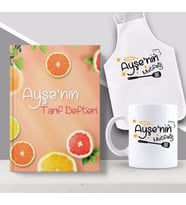 BK Gift Kişiye Özel İsimli Mutfak Önlüğü Kupa ve Yemek Tarif Defteri Hediye Seti-2 (Model 1)