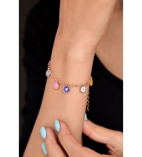 Gümüş Rose Kaplama Renkli Mineli Papatya Bileklik 925 Ayar