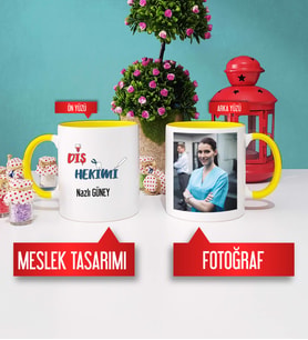 Diş Hekimine Hediye Diş Hekimi Kupa Bardak Sarı Fotoğraflı