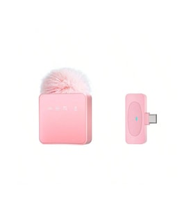 PuffMic Pembe Tüylü Kablosuz Tekli Yaka Mikrofonu Type-C& Lighting Uyumlu Canlı Yayın Mikrofonu