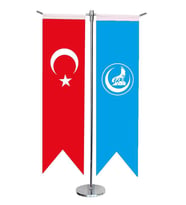 Masa Üstü Kırlangıç Ülkü Ocakları + Türk Bayrağı + Krom T Direk Masa Bayrak Seti