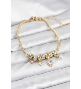 Pirinç Gold Renk Charmlı Kadın Bileklik - Tj-Bb8209