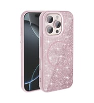 Apple iPhone 16 Pro Max Uyumlu Kılıf M-safe Şarj Özellikli Parlayan Simli Zore Okso Kapak (Pembe)