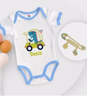 BK Kids Kişiye Özel İsimli Mavi Bebek Body Zıbın ve Erkek Bebek İğnesi Hediye Seti-34