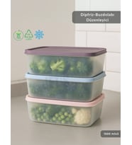 3'lü Dipfriz Saklama Kabı - Silikon Kapaklı  Derin Dondurucu Düzenleyici - BPA Free - 1500 ml