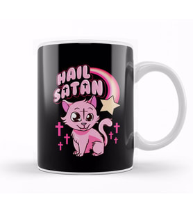 Hail Satan Cat Cute Rainbow Kitty Heavy Metal Pun Kupa Bardak Porselen