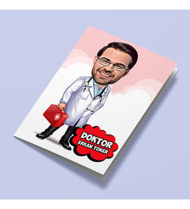Kişiye Özel Yakışıklı Erkek Doktor Karikatürlü Tebrik Kartı