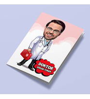 Kişiye Özel Yakışıklı Erkek Doktor Karikatürlü Tebrik Kartı