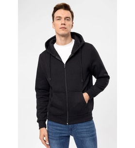 Süvari Kapüşonlu Fermuarlı Yaka Regular Kalıp Düz Siyah Sweatshirt