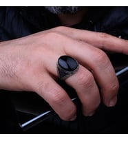 Onix Taşlı Oval Model 925 Ayar Gümüş Erkek Yüzük (Gri)