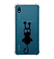 Huawei Y5 2019  Köşe Korumalı Antişok Kapak Çizgi Kedi (Siyah) Tasarımlı Şeffaf Kılıf