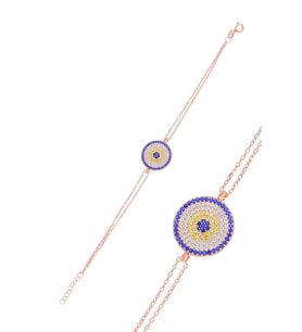 Nazar Boncuğu Tasarım Safir Zirkon Taşlı Roslu Kadın Bileklik (M) 201025038