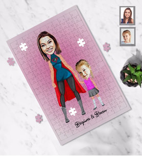 Kişiye Özel Anneler Günü Anne Kız Karikatürlü A4 99 Parça Puzzle Model-5