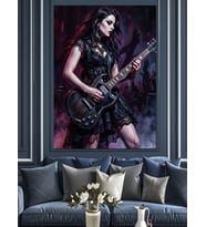 Elektro Gitar Çalan Gotik Kadın Dekoratif Kanvas - Mdf Ahşap Tablo
