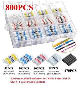 Goldenbee 800 Parça Lehimli Makaron Seti Kablo Birleştirici Ek Muf 4+1 Çeşit Plastik Çantada