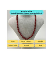 SERTİFİKALI Kırmızı Akik Doğal Taş 6mm Makrome Kolye 45cm- 55cm Ayarlanabilir Ölçü
