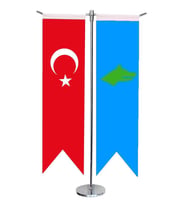 Masa Üstü Kırlangıç Göktürk Devleti + Türk Bayrağı + Krom T Direk Masa Bayrak Seti
