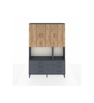 Arges Dolap 6 Raflı 6 Çekmeceli 3 Kapaklı 132x30x195 Antrasit-Çam/Antrasit