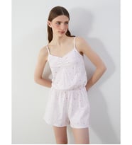 LCW DREAM Pembe V Yaka Desenli Askılı Kadın Şortlu Tulum Pijama