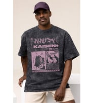 Tasarım Jujutsu Kaisen Gojo Satoru Anime Baskılı Unisex Oversize Vintage Yıkamalı Tişört