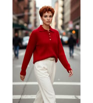 Kadın Oversize Saç Örgü Polo Yaka Triko Kazak Düşük Uzun Kollu Kışlık Rahat Basic Şıklık Kaliteli