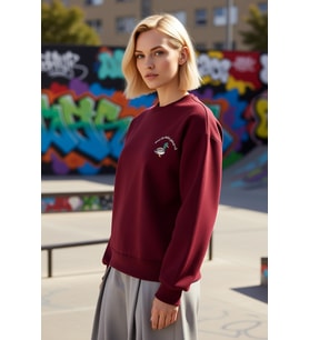 Kadın Bisiklet Yaka Düşük Kol Nakışlı Regular Kalıp Örme Sweatshirt Fonksiyonel Dayanıklı Şık
