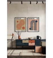 Modern Geometrik Minimalizm 2'li Ahşap Çerçeveli Tablo Seti