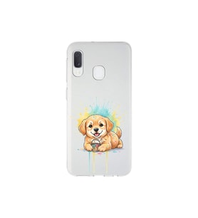Samsung Galaxy A20e ile Uyumlu Splash Köpek Tasarımlı Şeffaf Silikon Kılıf