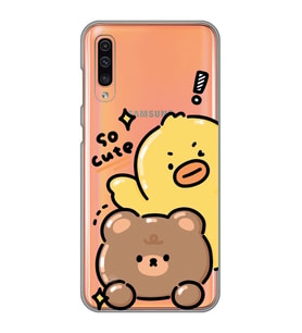 Samsung Galaxy A30S/A50/A50S Uyumlu Sevimli Ördek ve Ayıcık Desenli Şeffaf Telefon Kılıfı