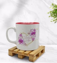 BK Gift Kişiye Özel Çiçek Tasarımlı İçi Kırmızı Renkli Kupa Bardak Model 3