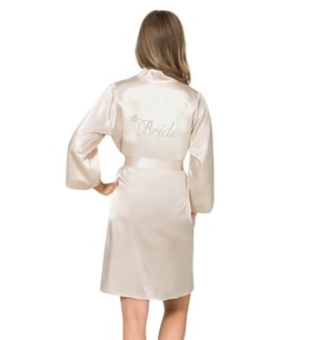 Arias Closet Fildişi Kısa Saten Bride Sabahlık