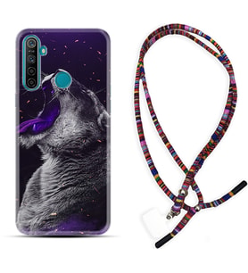 Realme 5i 5 Pro 6i 7 Pro 8 Kılıf Boyun Asklı Rasta Silikon Purple Leopar 1750