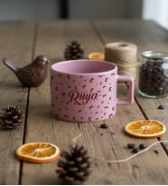Kişiye Özel Fiyonk Kurdele Desenli Lüks Pastel Fincan Doğum Günü Hediyesi