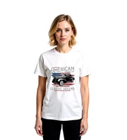 Kadın Vintage Amerikan Otomobili Klasik Efsane Baskılı Pamuk Tişört Rahat Kesim Günlük Modern Şık