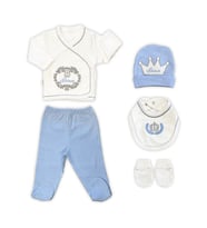 Sema Baby Prens Lüks 5 Parça Hastane Çıkışı Zıbın Seti - Mavi (Renksiz)