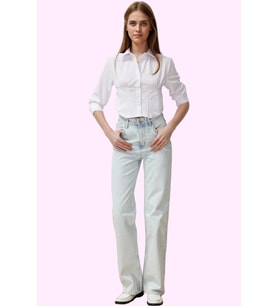 Kadın Pamuk Denim Wide Leg Jean Yüksek Bel Rahat Günlük Stil Hafta Sonu Yaz Aylarının Vazgeçilmezi (Buz Mavisi)