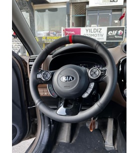 Kia Sportage QL Dikme Direksiyon Kılıfı Alcantara Süet Mat Karbon Kırmızı Yüzük ve Dikiş 2015-2018