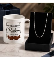 BK Gift Kişiye Özel Babalar Günü Tasarımlı Beyaz Kupa & Yaprak Model Zincir Kolye -6, Babalar Günü Hediyesi