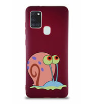 Samsung Galaxy A21S Soft Premier Kapak Salyangoz Gary Tasarımlı Silikon Kılıf - Mürdüm (Şeffaf)