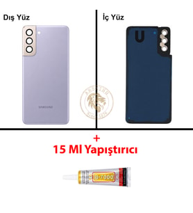 Samsung S21 Plus Mor Arka Pil Kapağı Batarya Kapağı Lazer Kesim + B-7000 Yapıştırıcı