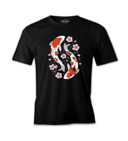 Two Koi Fish Swimming Among Flowers Siyah Erkek Tshirt