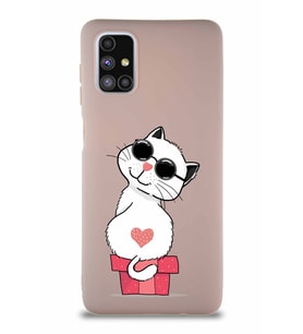 Samsung Galaxy M51 Soft Premier Kapak Coolcat Tasarımlı Silikon Kılıf - Pudra (Şeffaf)