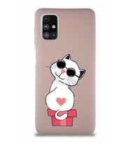 Samsung Galaxy M51 Soft Premier Kapak Coolcat Tasarımlı Silikon Kılıf - Pudra (Şeffaf)