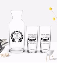 BK Gift Kişiye Özel Renkli Baskılı Haram İle Helali Karıştırmam Tasarımlı İkili Rakı Bardağı ve Karaf Hediye Seti-1 (Model 1)