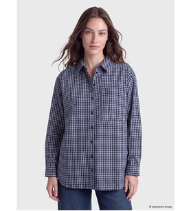 LCW Modest Lacivert Ekose Oversize Kadın Gömlek