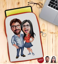 BK Gift Kişiye Özel Sevgililer Karikatürlü Taşınabilir Koruyucu Tablet Kılıfı & Organizer Çanta - Turuncu-105